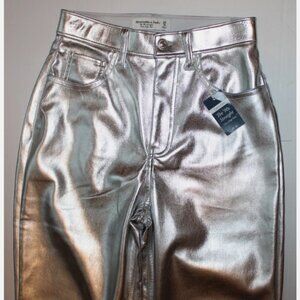 Silver Pleather Pants Vegan Leather Jeans NWT 4 High Waist Abercrombie & Fitch